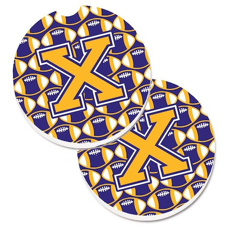 Carolines Treasures Letter x Football Purple and Gold Set of 2 Cup Holder Car Coaster CJ1064-XCARC